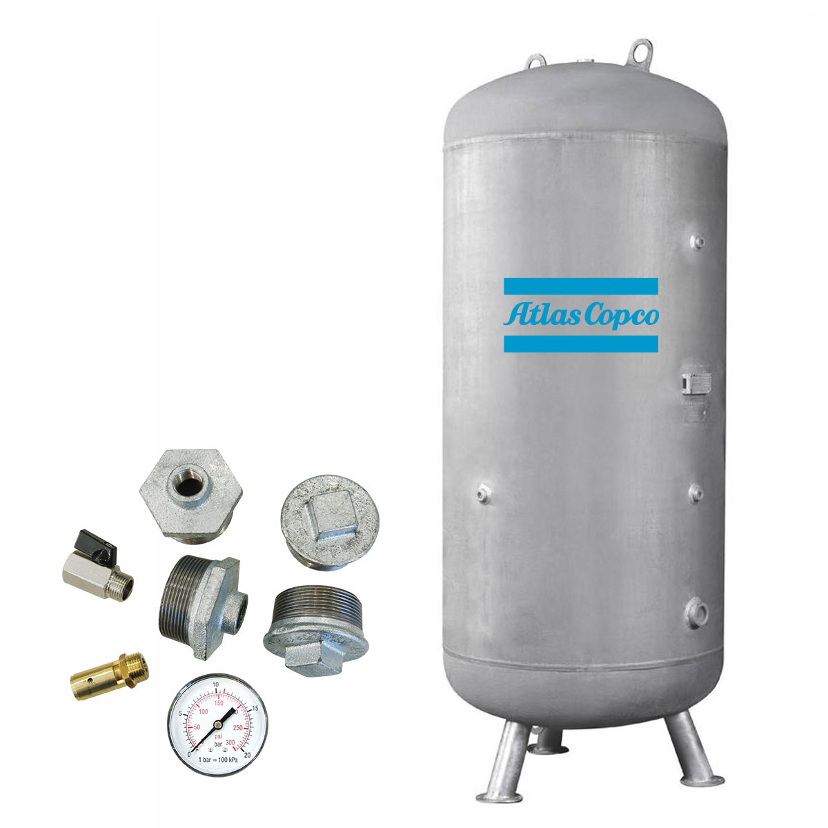 Offerta speciale Compressore a vite Atlas Copco GA 7 VSD+ P con essiccatore a refrigerazione e ricevitore di aria compressa - sistema nuovo pronto per il collegamento
