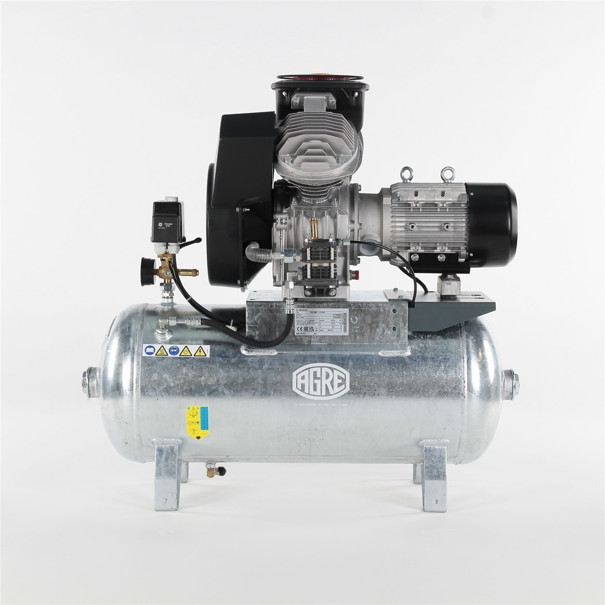AGRE Industrie-Kolbenkompressor Typ ALG MEK-O-3 10 90 W 4116002247 auf verzinktem Behälter